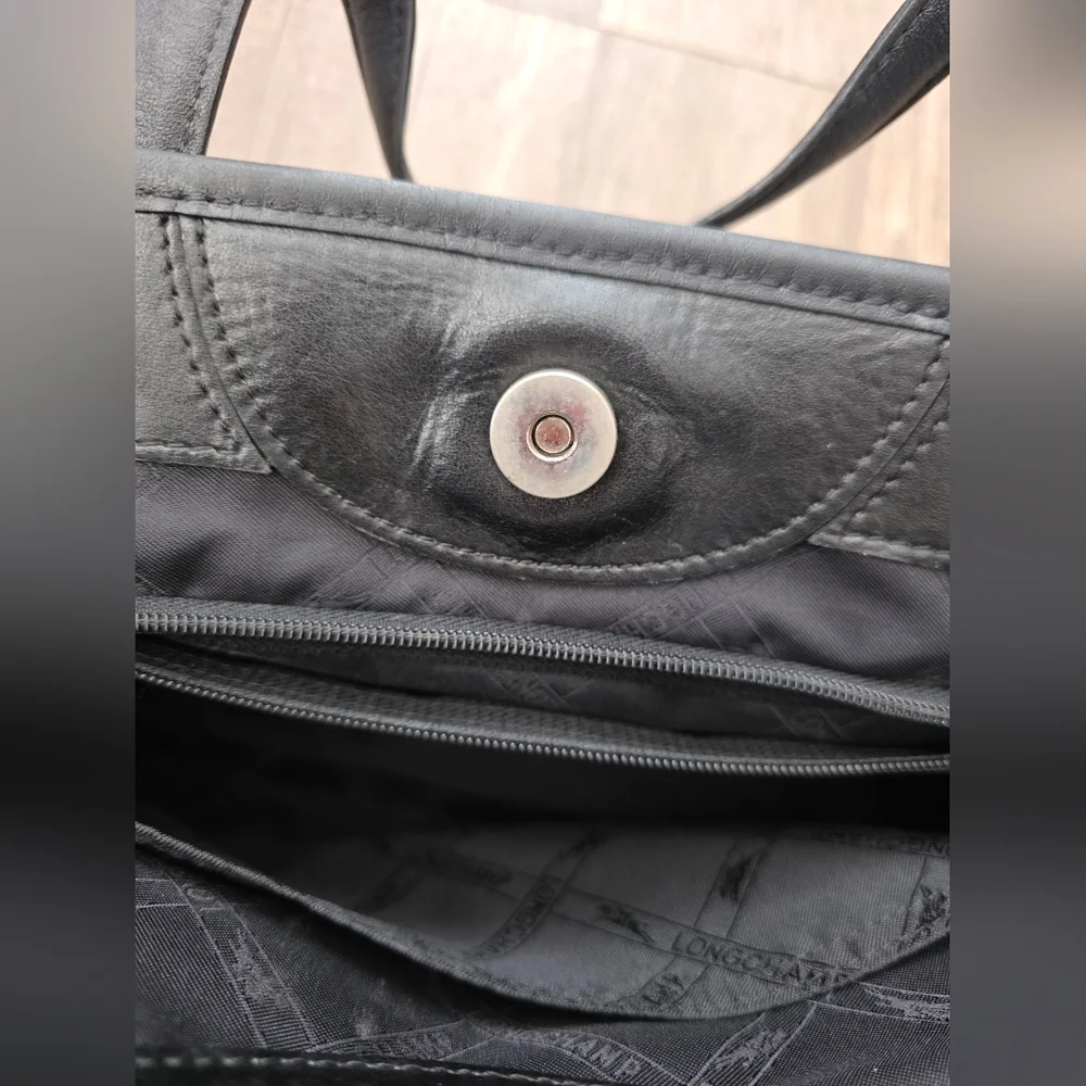 Longchamp Black Leather Handbag Tote Satchel Y2K Business Designer Bag Witchy